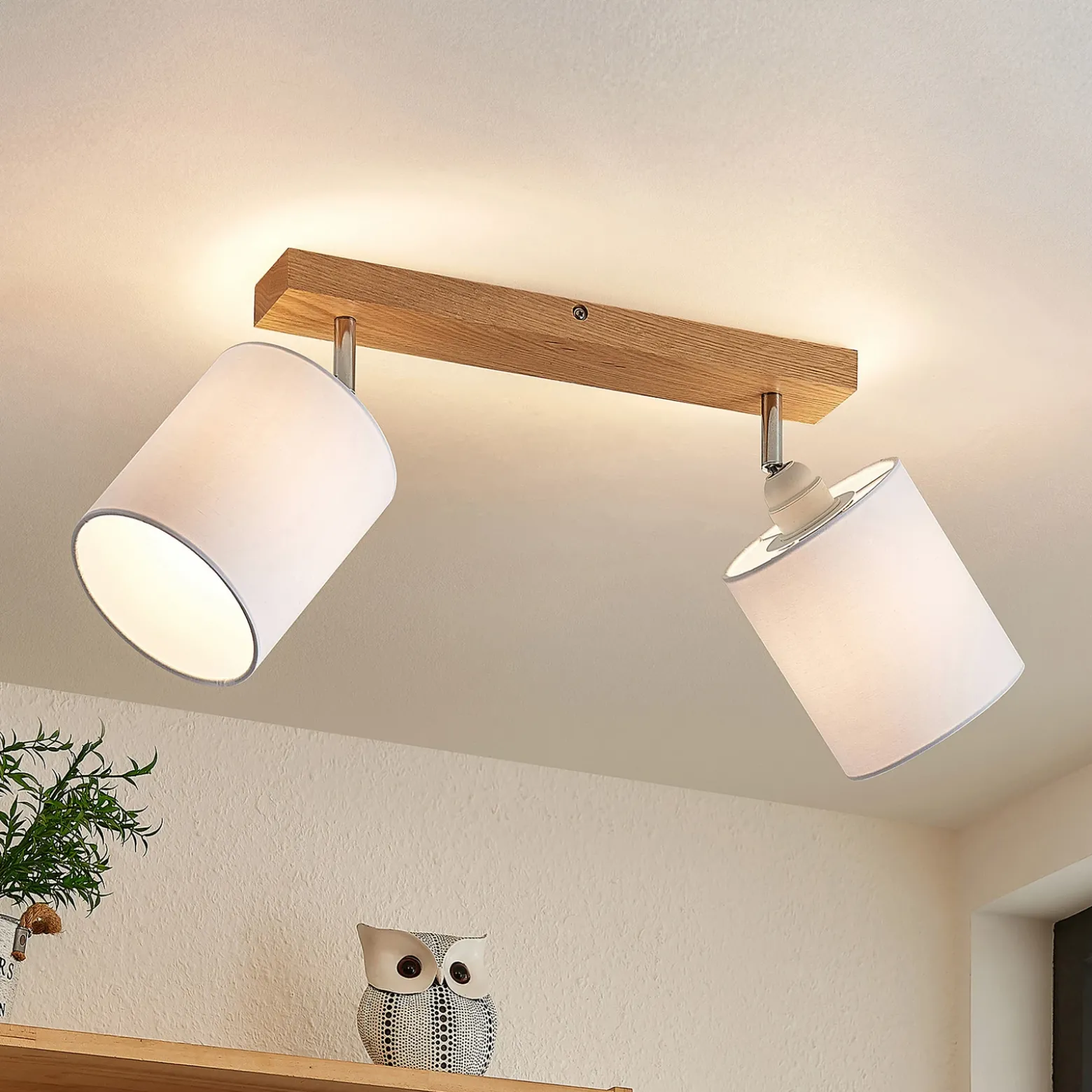 Lindby Imarin downlight, 2 luces, roble/blanco