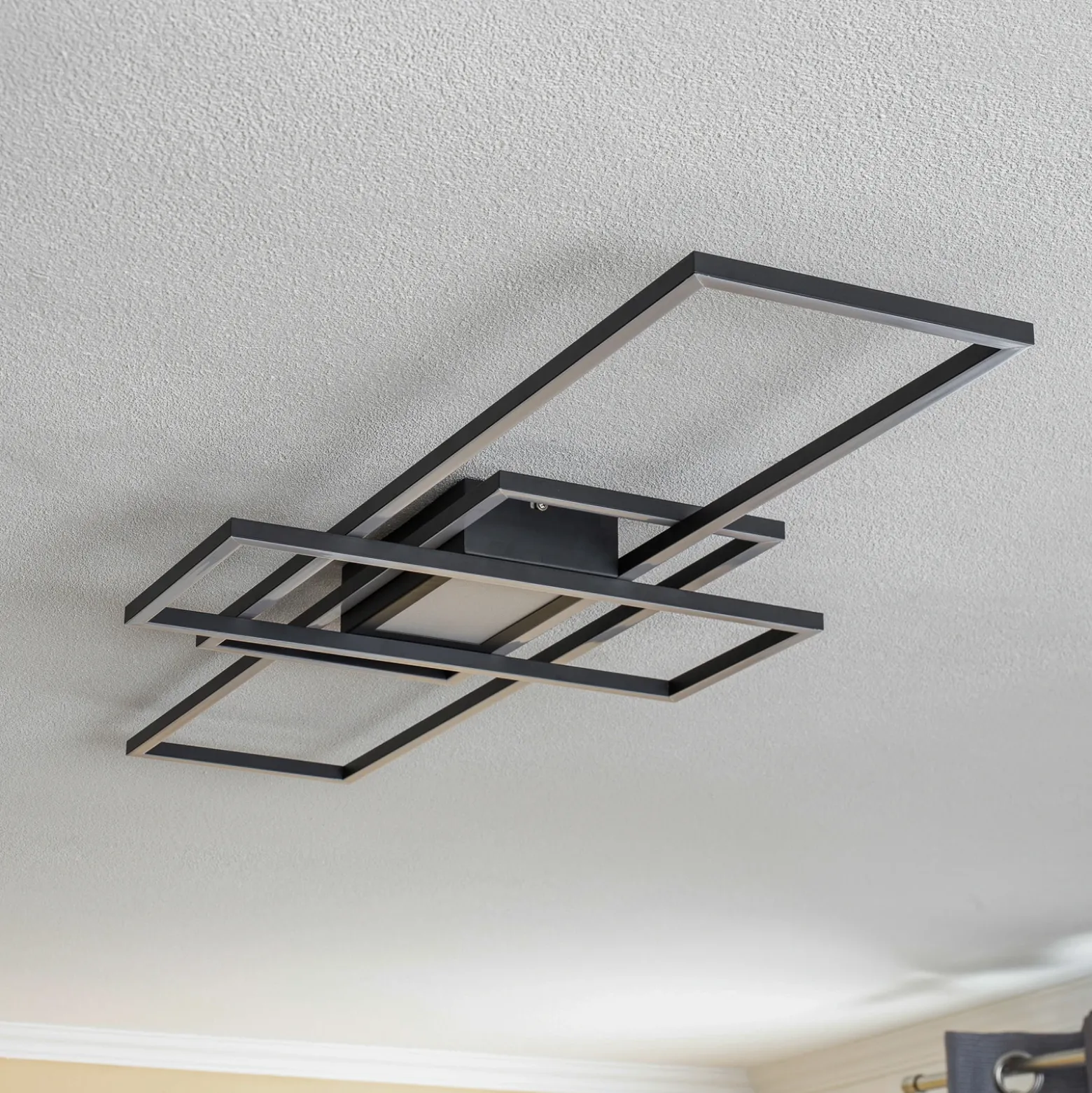 Lindby Ismera Lámpara de techo LED 3 marcos, antracita