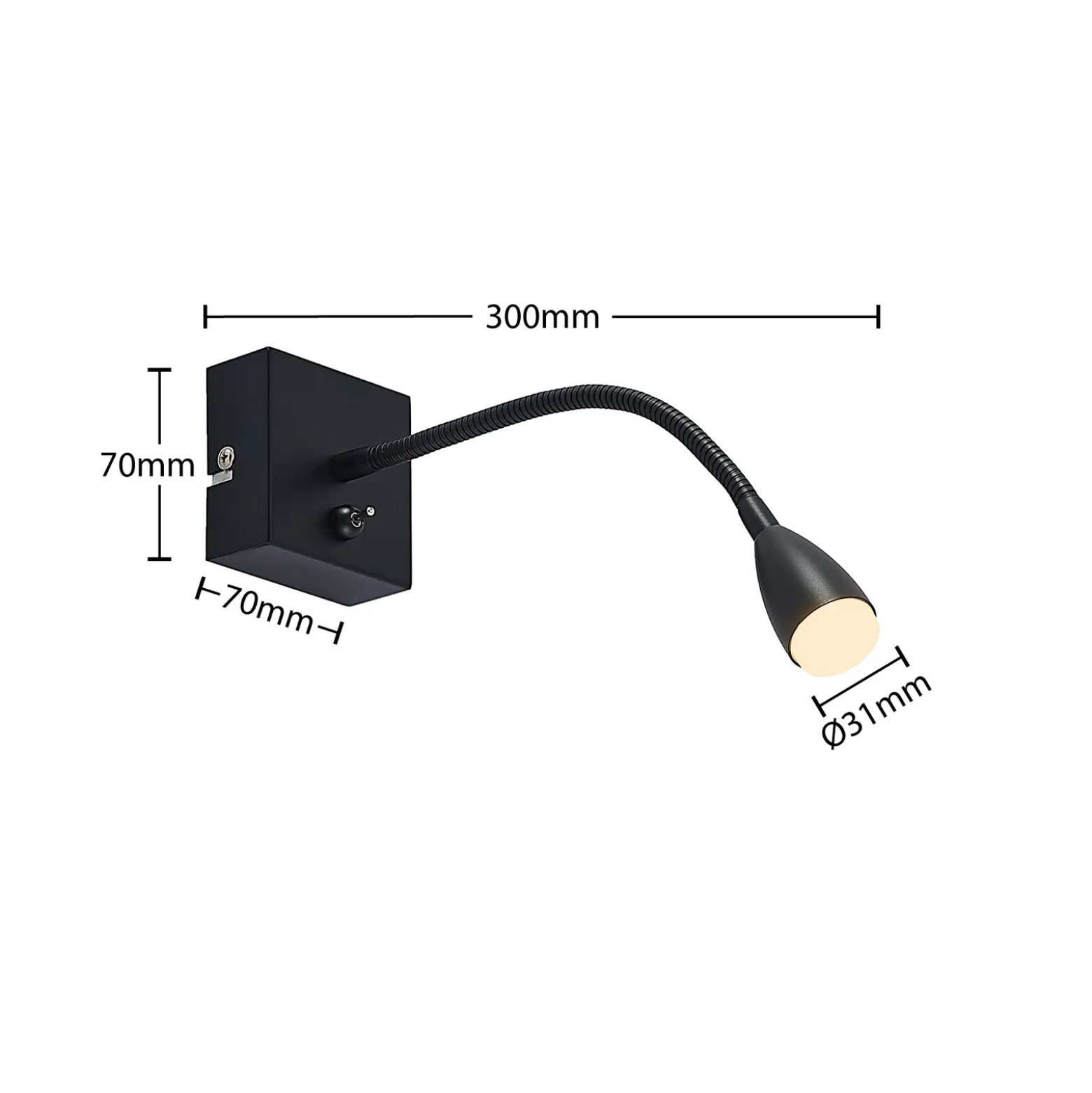 Lindby Jolka brazo de lectura LED, interruptor, negro mate