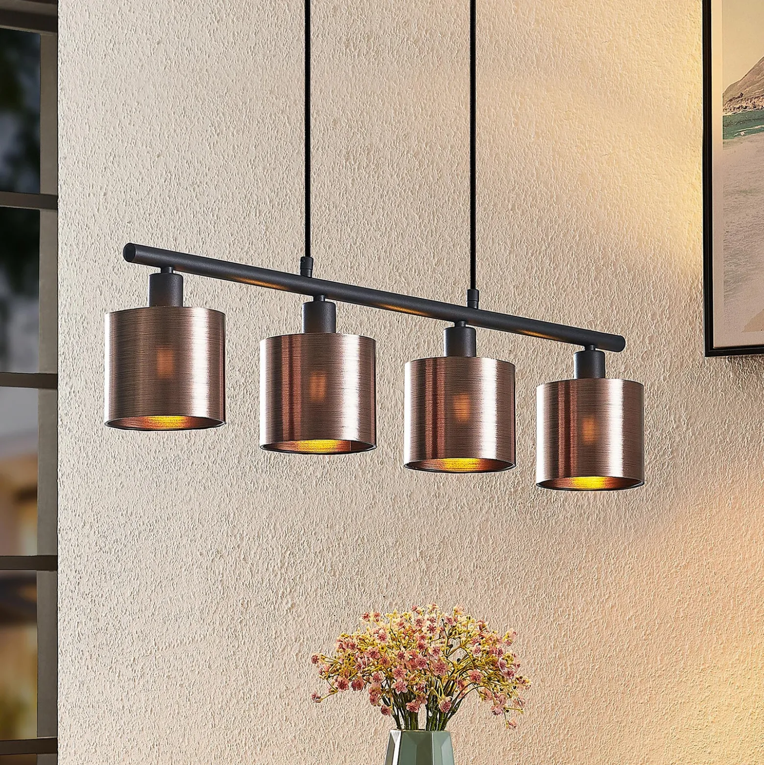 Lindby Joudy colgante, 4 luces, bronce oscuro