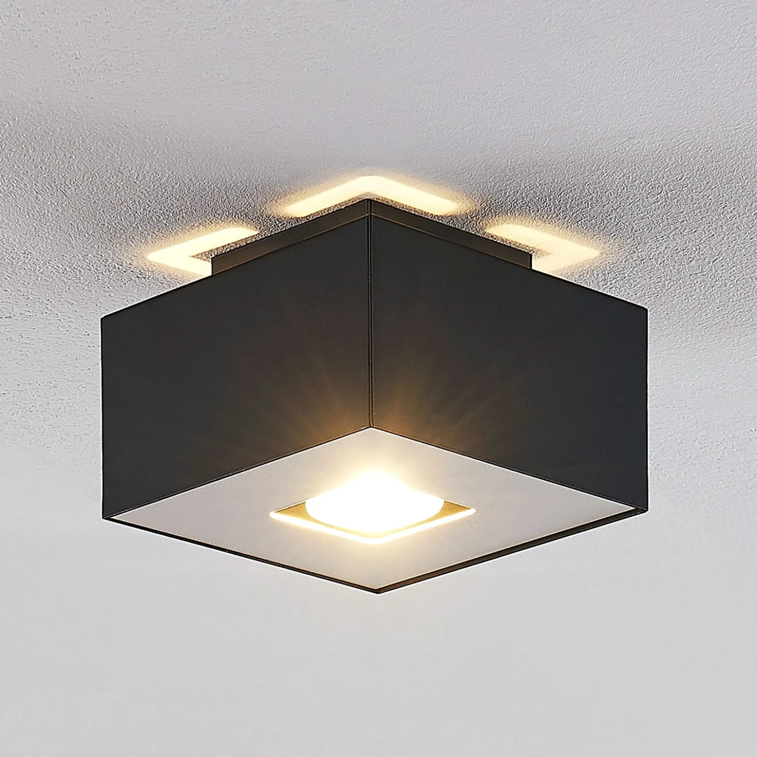 Lindby Kasi plafón, negro 1 luz 14 x 14 cm