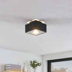 Lindby Kasi plafón, negro 1 luz 14 x 14 cm