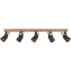 Lindby Kimban downlight de techo, 5 luces, 106 cm, madera, metal