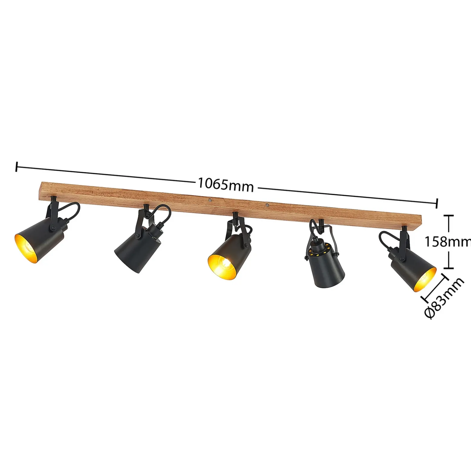 Lindby Kimban downlight de techo, 5 luces, 106 cm, madera, metal