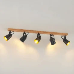 Lindby Kimban downlight de techo, 5 luces, 106 cm, madera, metal