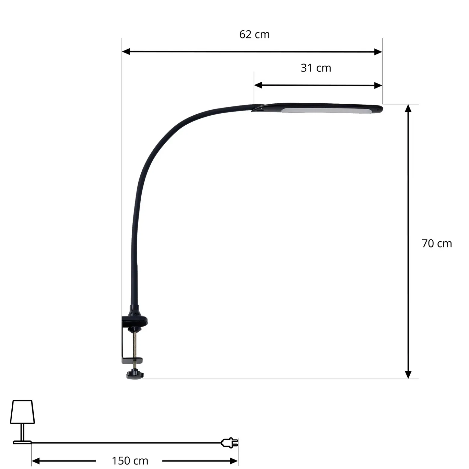 Lindby LED lámpara de pinza Nilay, altura 70 cm, CCT, oficina en casa