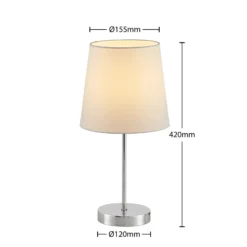 Lindby Leza lámpara de mesa cromo, pantalla blanca