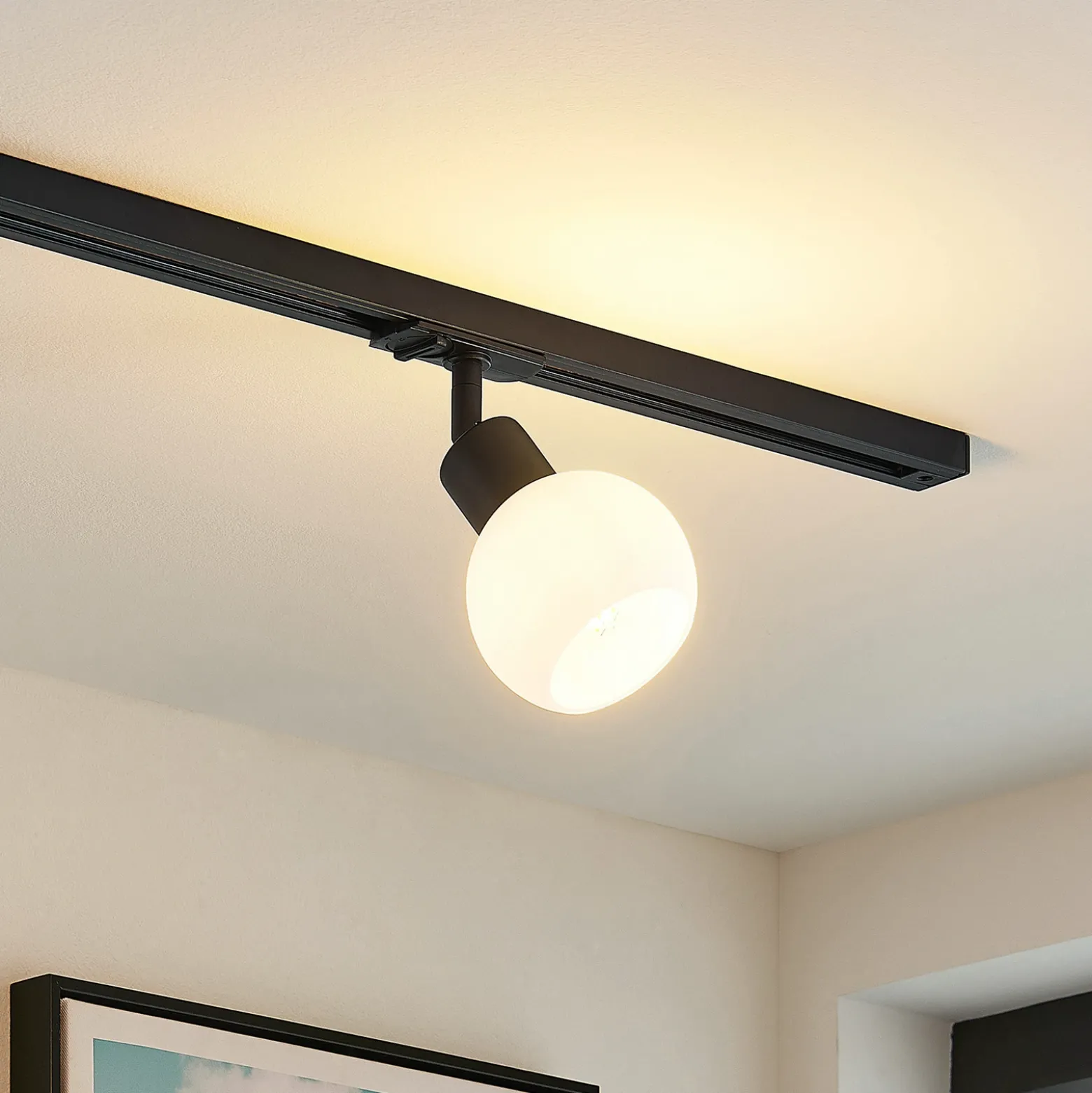 Lindby Linaro foco de riel, E14, negro, Ø 10 cm, 1 fase