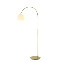 Lindby Lámpara arqueada Cynthia, color latón, cristal, 140 cm, E27