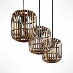 Lindby lámpara colgante Canyana, natural, 3 luces, ratán, 105 cm