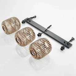 Lindby lámpara colgante Canyana, natural, 3 luces, ratán, 105 cm