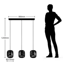 Lindby lámpara colgante Canyana, negra, 3 luces, ratán, 105 cm
