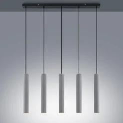 Lindby lámpara colgante Concretto, 100 cm, gris, 5 luces, hormigón