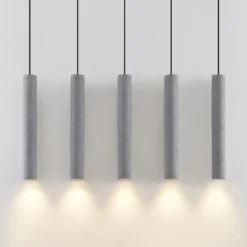 Lindby lámpara colgante Concretto, 100 cm, gris, 5 luces, hormigón