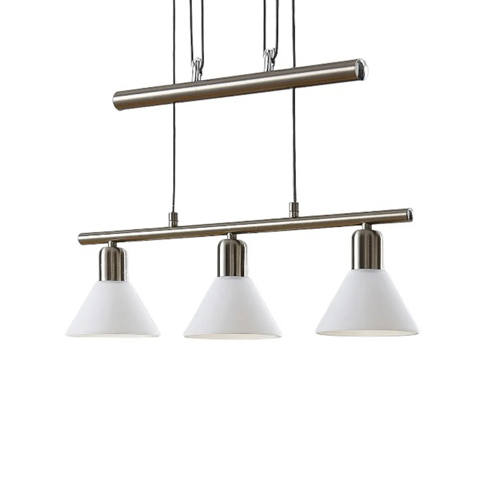 Lindby lámpara colgante Delira, 3 luces, níquel, regulable en altura