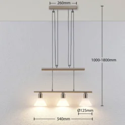 Lindby lámpara colgante Delira, 3 luces, níquel, regulable en altura