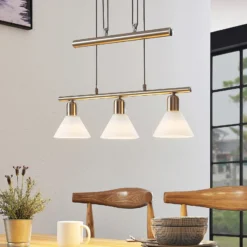 Lindby lámpara colgante Delira, 3 luces, níquel, regulable en altura