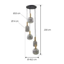 Lindby Lámpara colgante Doroteo, 5 luces, gris, cristal