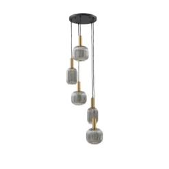 Lindby Lámpara colgante Doroteo, 5 luces, gris, cristal