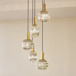 Lindby Lámpara colgante Doroteo, 5 luces, gris, cristal