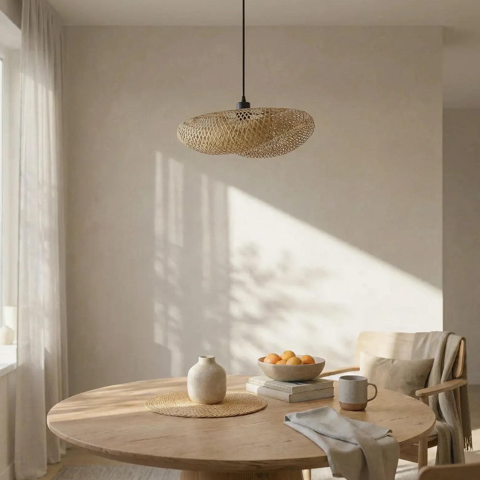 Lindby lámpara colgante Eleane, bambú, natural, longitud 50 cm, E27