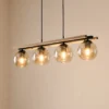 Lindby lámpara colgante Enrique, ámbar, 4 luces, cristal, madera, E27