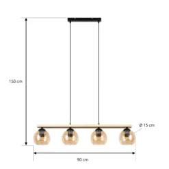 Lindby lámpara colgante Enrique, ámbar, 4 luces, cristal, madera, E27