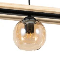 Lindby lámpara colgante Enrique, ámbar, 4 luces, cristal, madera, E27