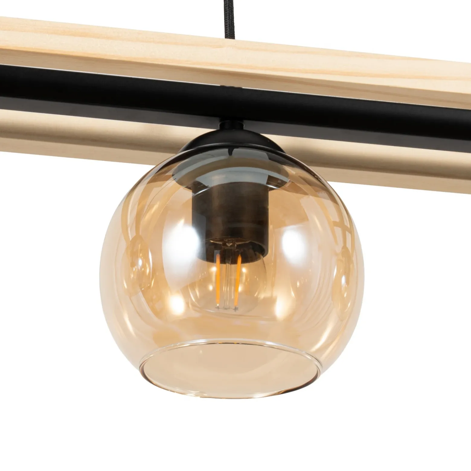 Lindby lámpara colgante Enrique, ámbar, 4 luces, cristal, madera, E27