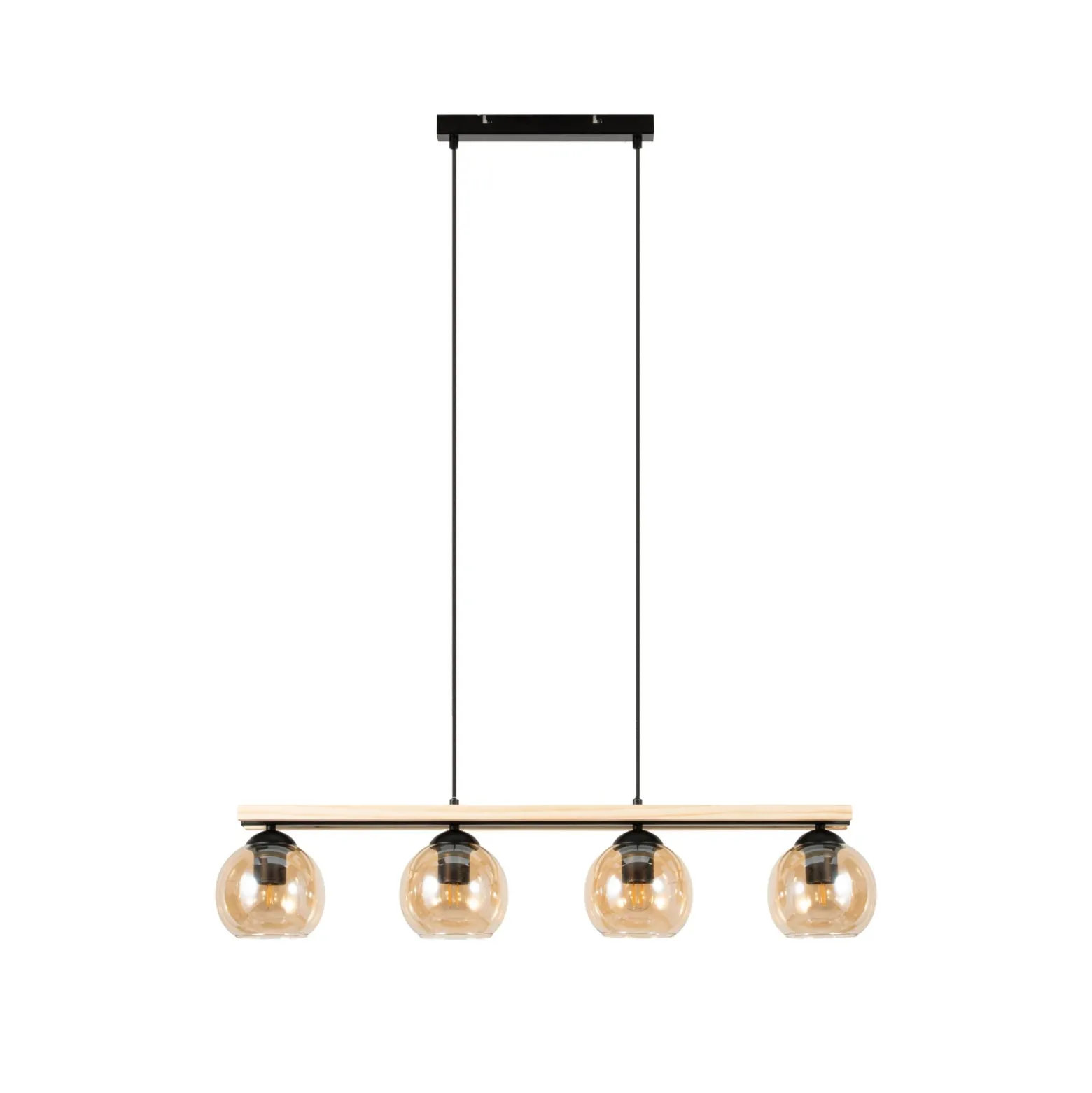 Lindby lámpara colgante Enrique, ámbar, 4 luces, cristal, madera, E27