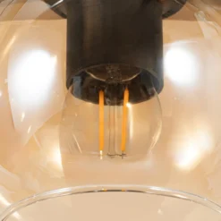Lindby lámpara colgante Enrique, ámbar, 4 luces, cristal, madera, E27