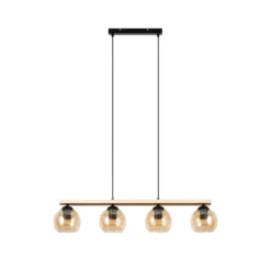 Lindby lámpara colgante Enrique, ámbar, 4 luces, cristal, madera, E27