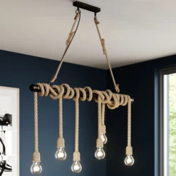 Lindby lámpara colgante Hajo, 100 cm, 6 luces, colgante de cuerda