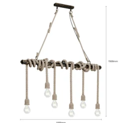 Lindby lámpara colgante Hajo, 100 cm, 6 luces, colgante de cuerda