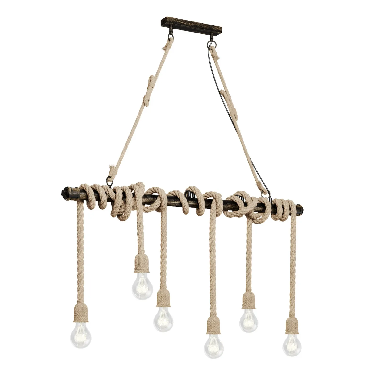 Lindby lámpara colgante Hajo, 100 cm, 6 luces, colgante de cuerda
