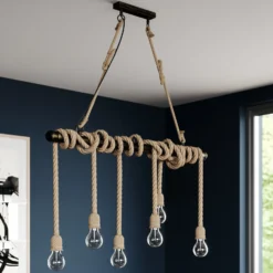 Lindby lámpara colgante Hajo, 100 cm, 6 luces, colgante de cuerda