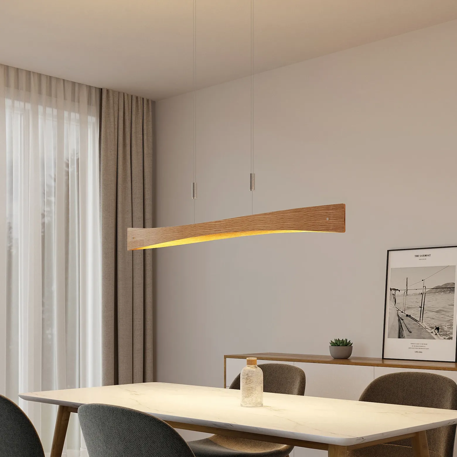 Lindby lámpara colgante LED Beazina, roble, metal, 118cm