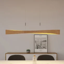 Lindby lámpara colgante LED Beazina, roble, metal, 118cm