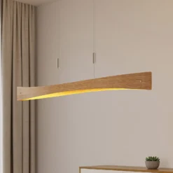 Lindby lámpara colgante LED Beazina, roble, metal, 118cm