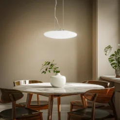 Lindby Lámpara colgante LED Gunda, blanco, cristal, Ø 47 cm, atenuable