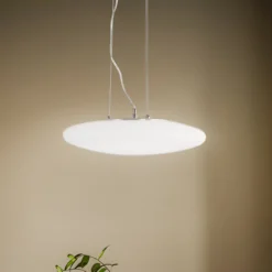 Lindby Lámpara colgante LED Gunda, blanco, cristal, Ø 47 cm, atenuable