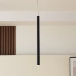 Lindby lámpara colgante LED Lumaro, negro, Ø3cm,aluminio,48V,atenuable