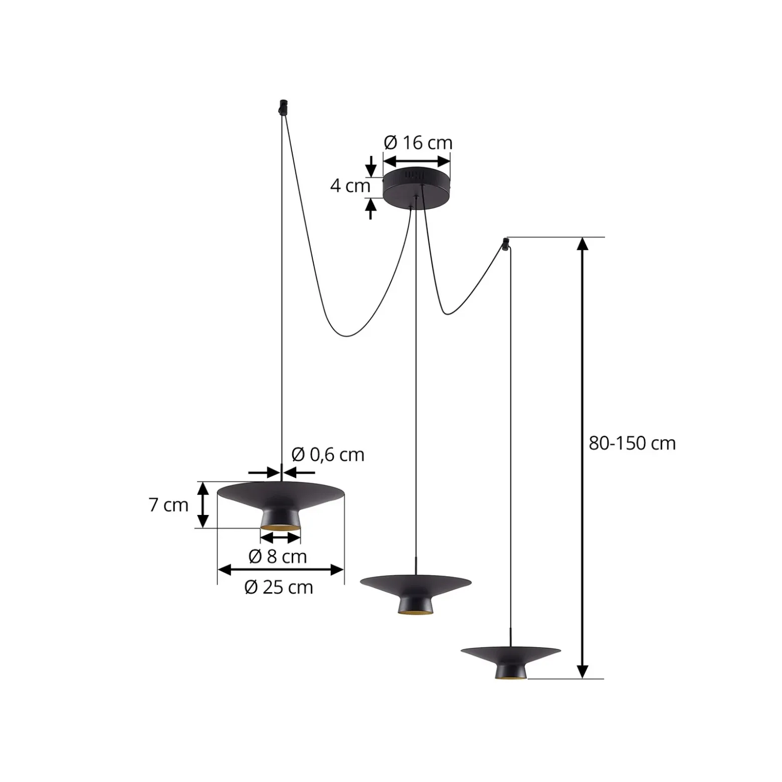 Lindby Lámpara colgante LED Norvind, 6 luces, negro, metal