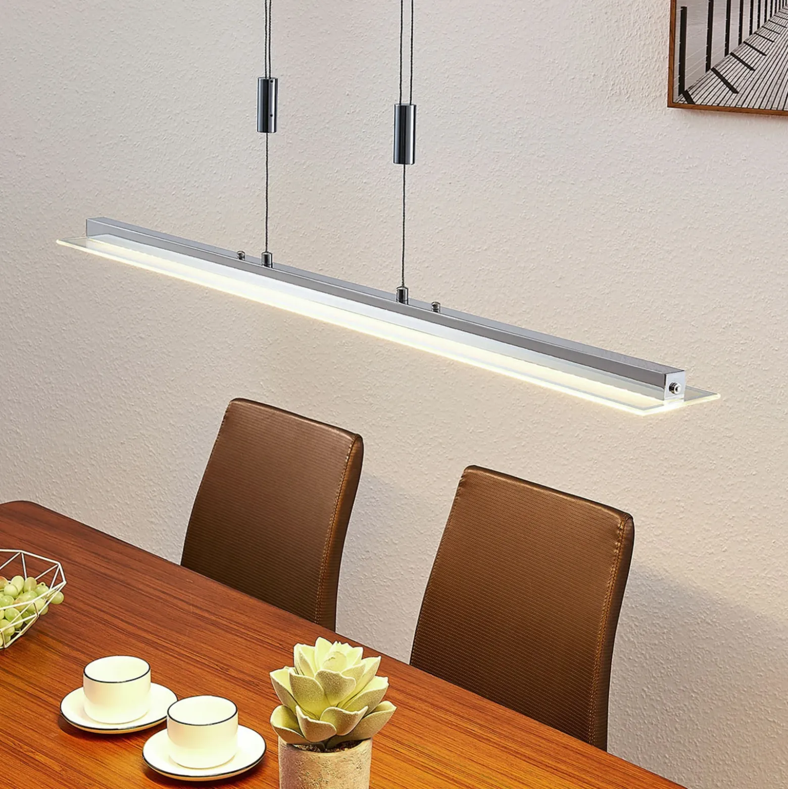 Lindby lámpara colgante LED Sladja, cromo, cristal, regulador táctil