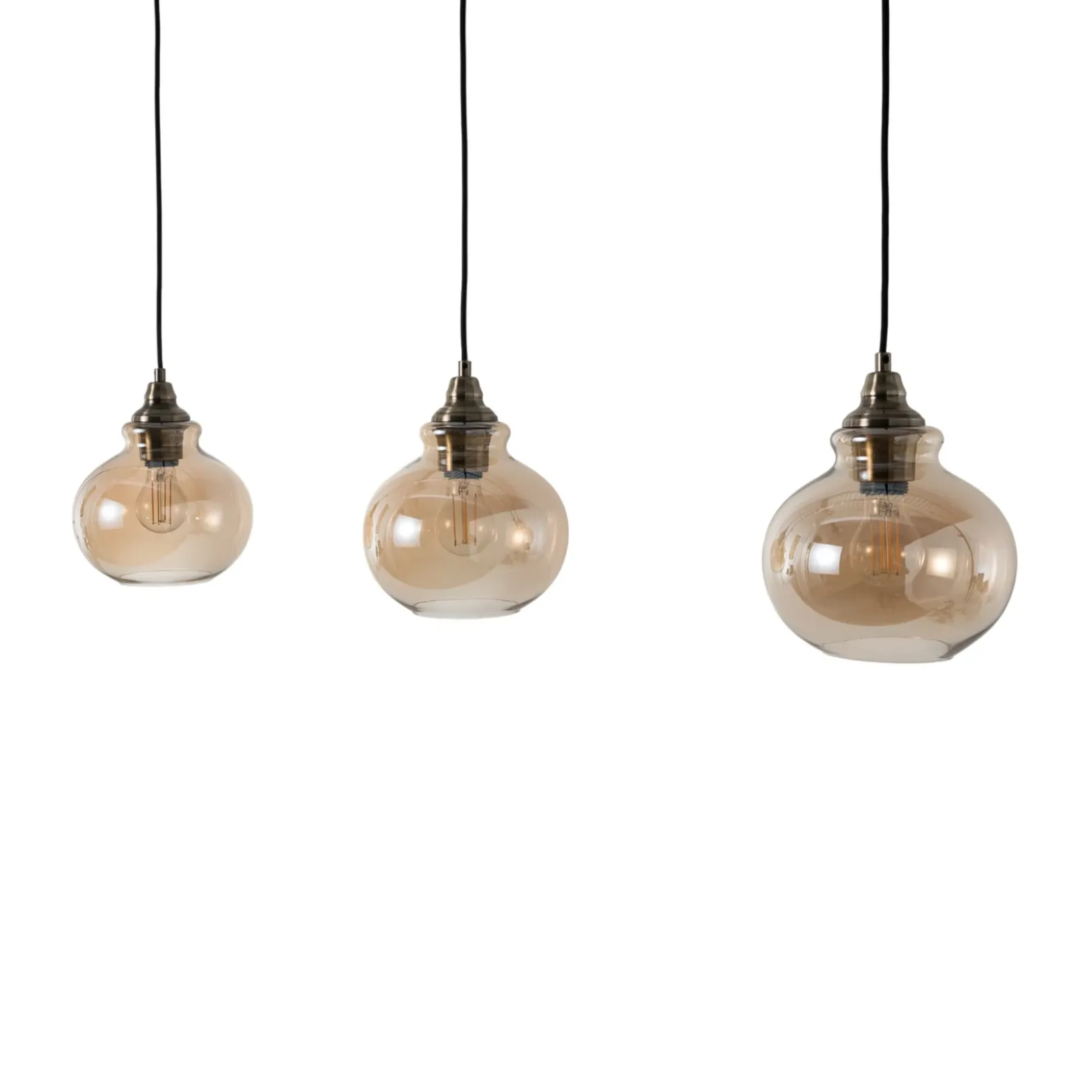 Lindby lámpara colgante Tymoni, 3 luces, ámbar, cristal, Ø 20 cm