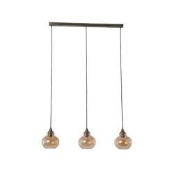 Lindby lámpara colgante Tymoni, 3 luces, ámbar, cristal, Ø 20 cm