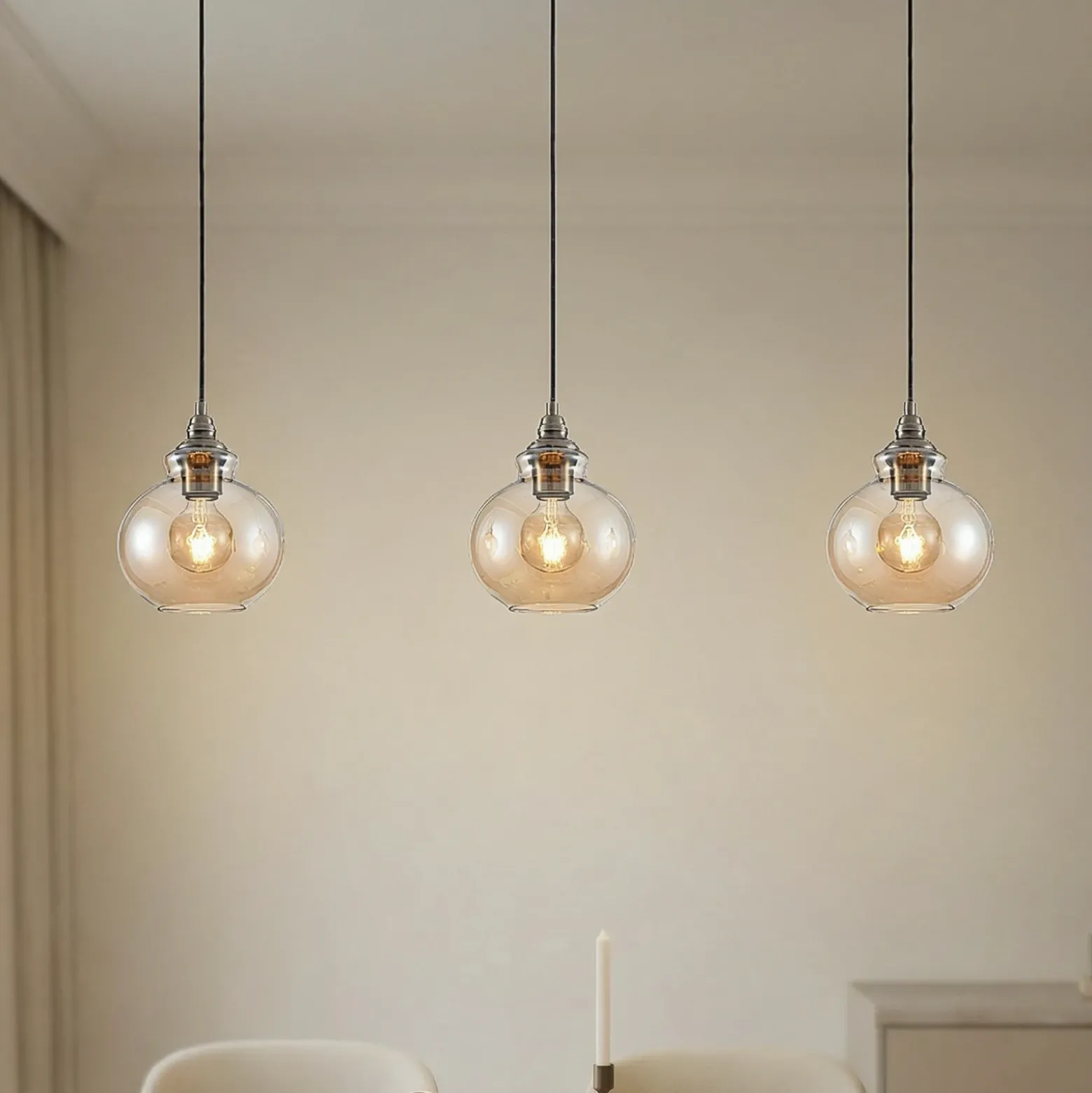 Lindby lámpara colgante Tymoni, 3 luces, ámbar, cristal, Ø 20 cm