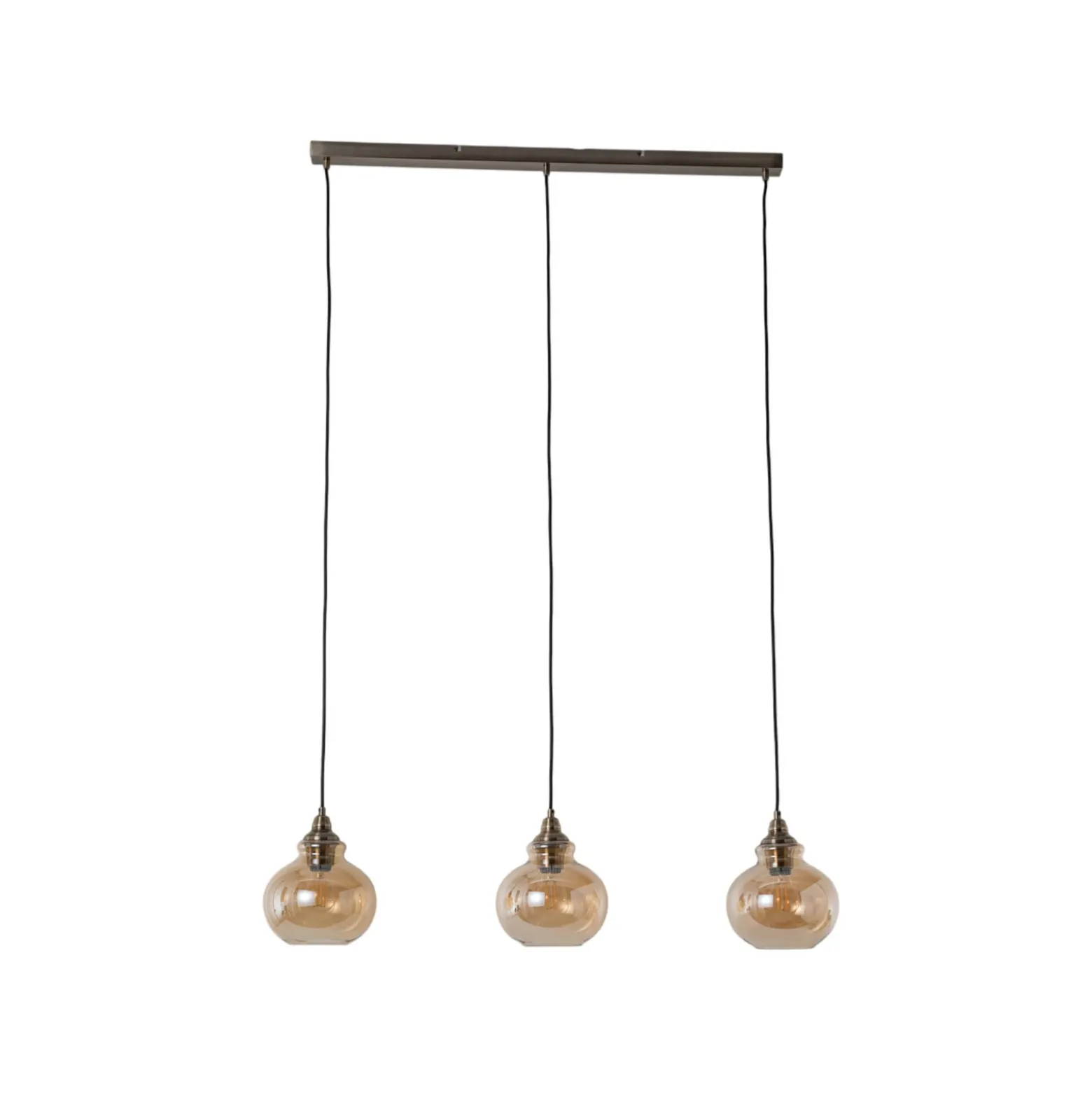 Lindby lámpara colgante Tymoni, 3 luces, ámbar, cristal, Ø 20 cm