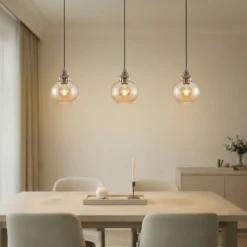 Lindby lámpara colgante Tymoni, 3 luces, ámbar, cristal, Ø 20 cm