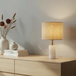 Lindby lámpara de mesa Alabastro, blanco/beige, Ø 25 cm, mármol, E27